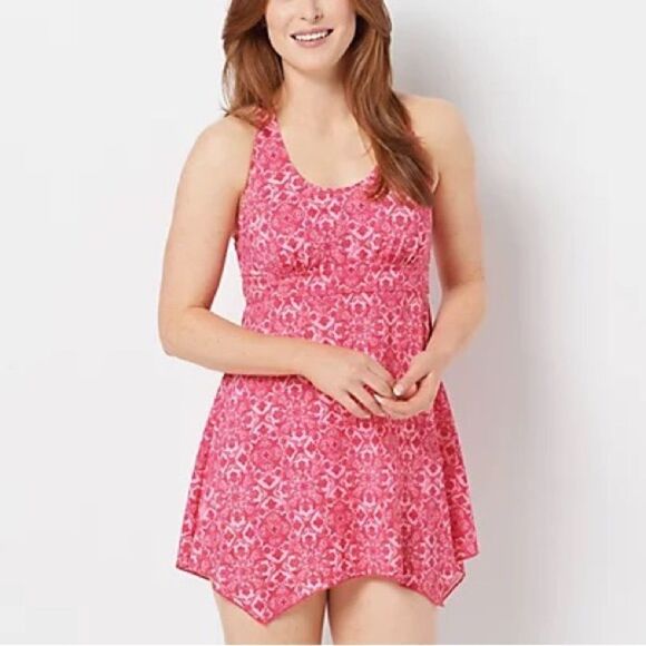 Denim & Co. Beach Handkerchief Hem Scoop-Neck Swim Dress - Picture 1 of 5